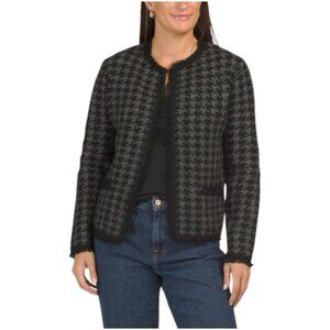 MAX STUDIO LONDON Long Sleeve Houndstooth Patterned Cardigan